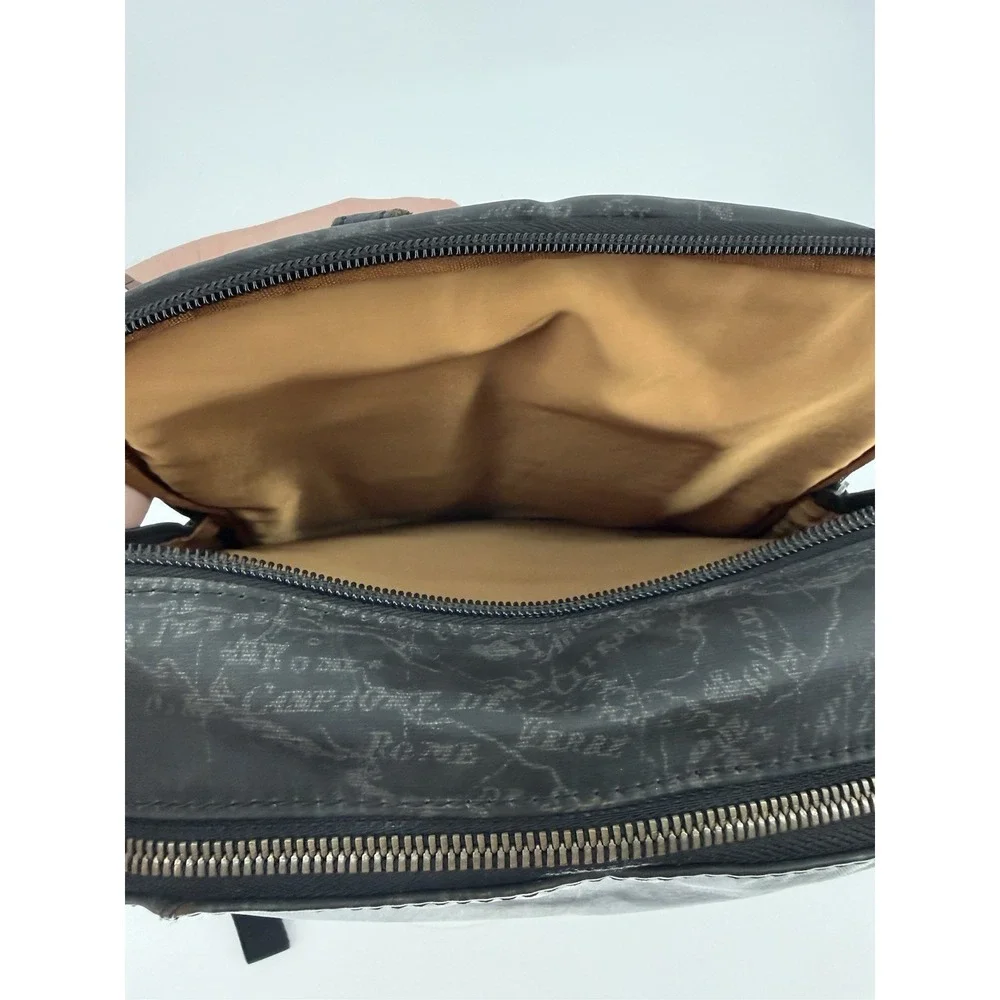 Patricia Nash Backpack Black World Map Atlas Bag Coated Canvas Leather Genoa Vtg